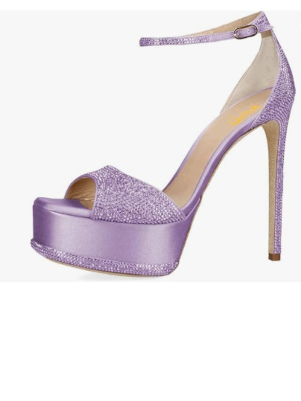 XYD Plum Bling Rhinestones Ankle Strap Sandals High Heel Platform Buckled Shoes